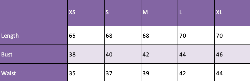 Women Singlet size chart