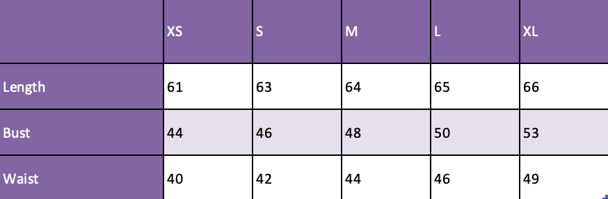 Women Tee size chart